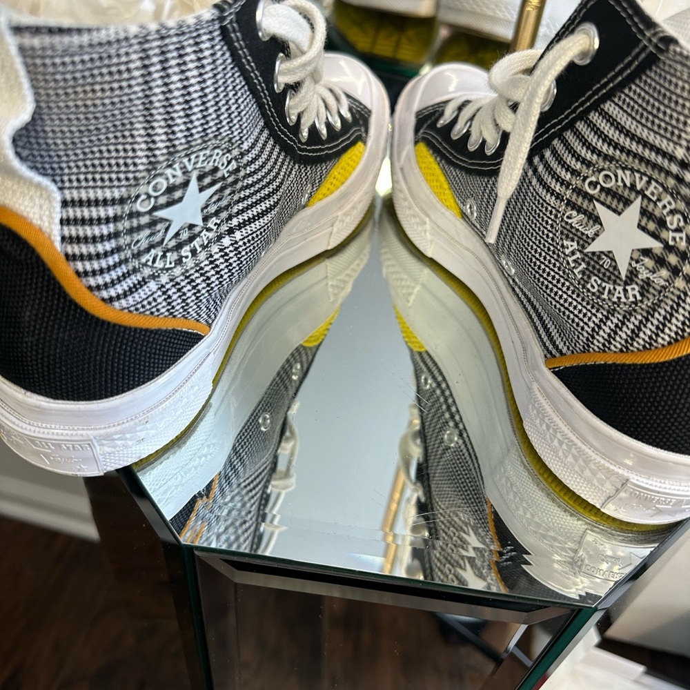 Converse Black and Yellow Houndstooth High-Top Sneakers
